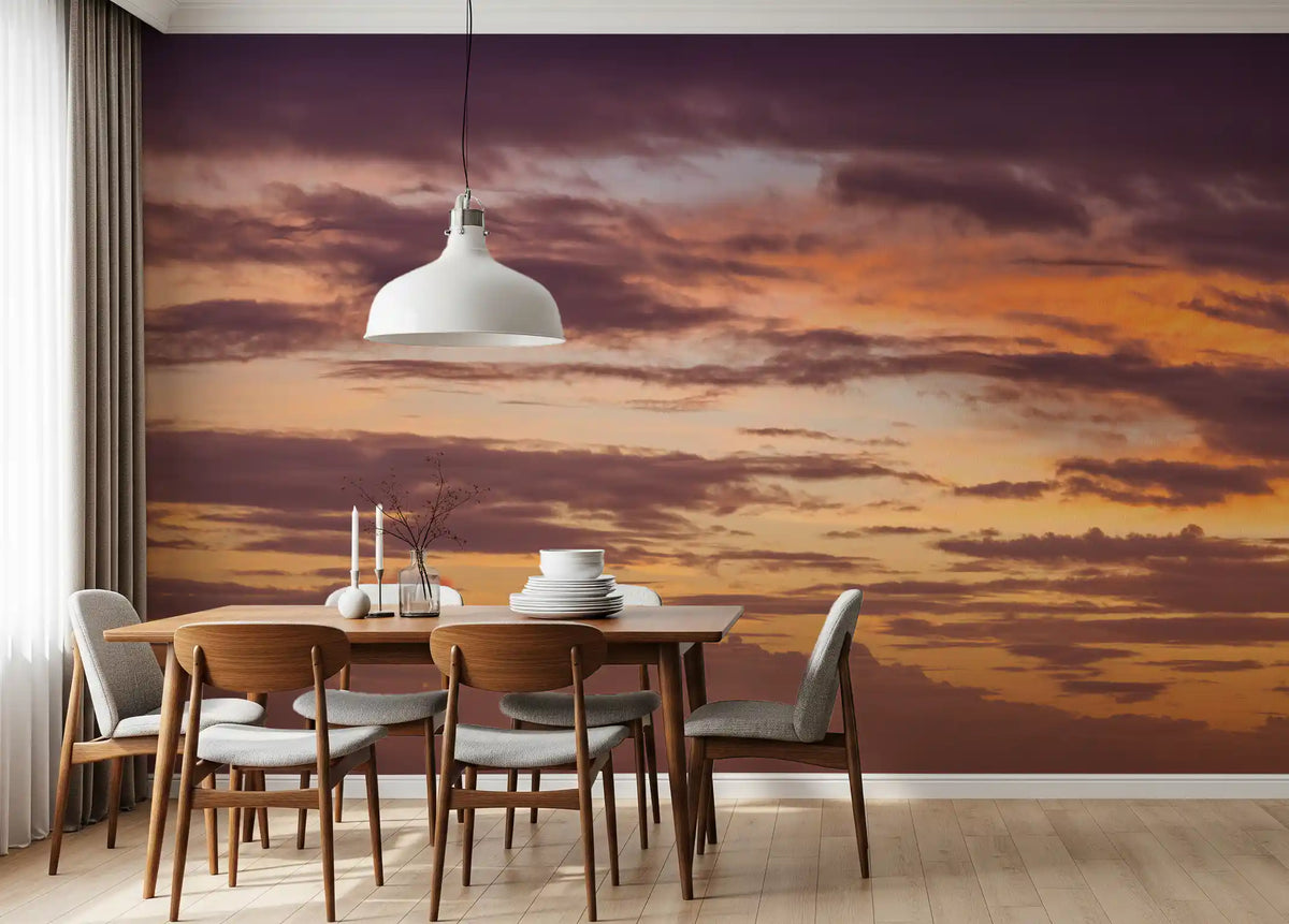Wandbild mit feurigem Sonnenuntergang am Horizont