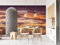 Wandbild mit feurigem Sonnenuntergang am Horizont
