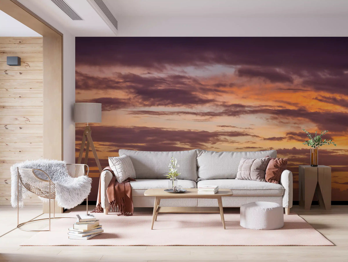 Wandbild mit feurigem Sonnenuntergang am Horizont