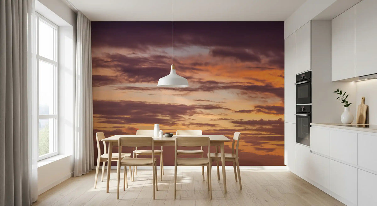 Wandbild mit feurigem Sonnenuntergang am Horizont