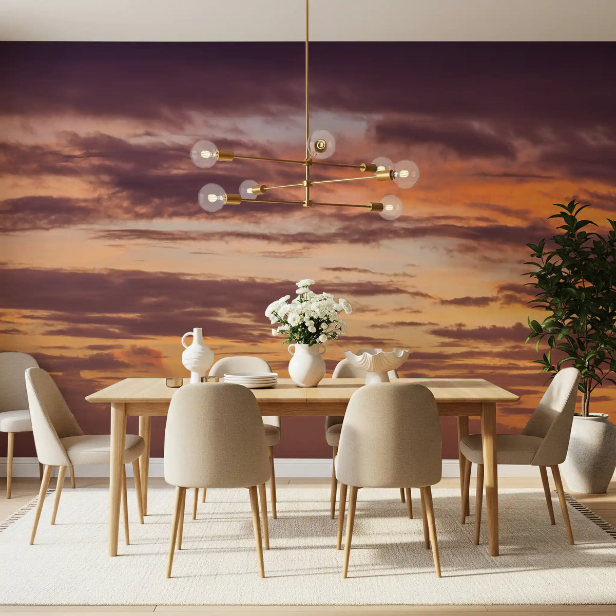 Wandbild mit feurigem Sonnenuntergang am Horizont