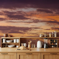 Wandbild mit feurigem Sonnenuntergang am Horizont