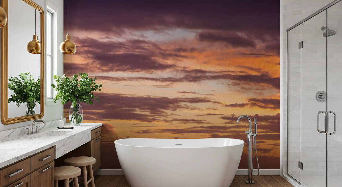 Wandbild mit feurigem Sonnenuntergang am Horizont