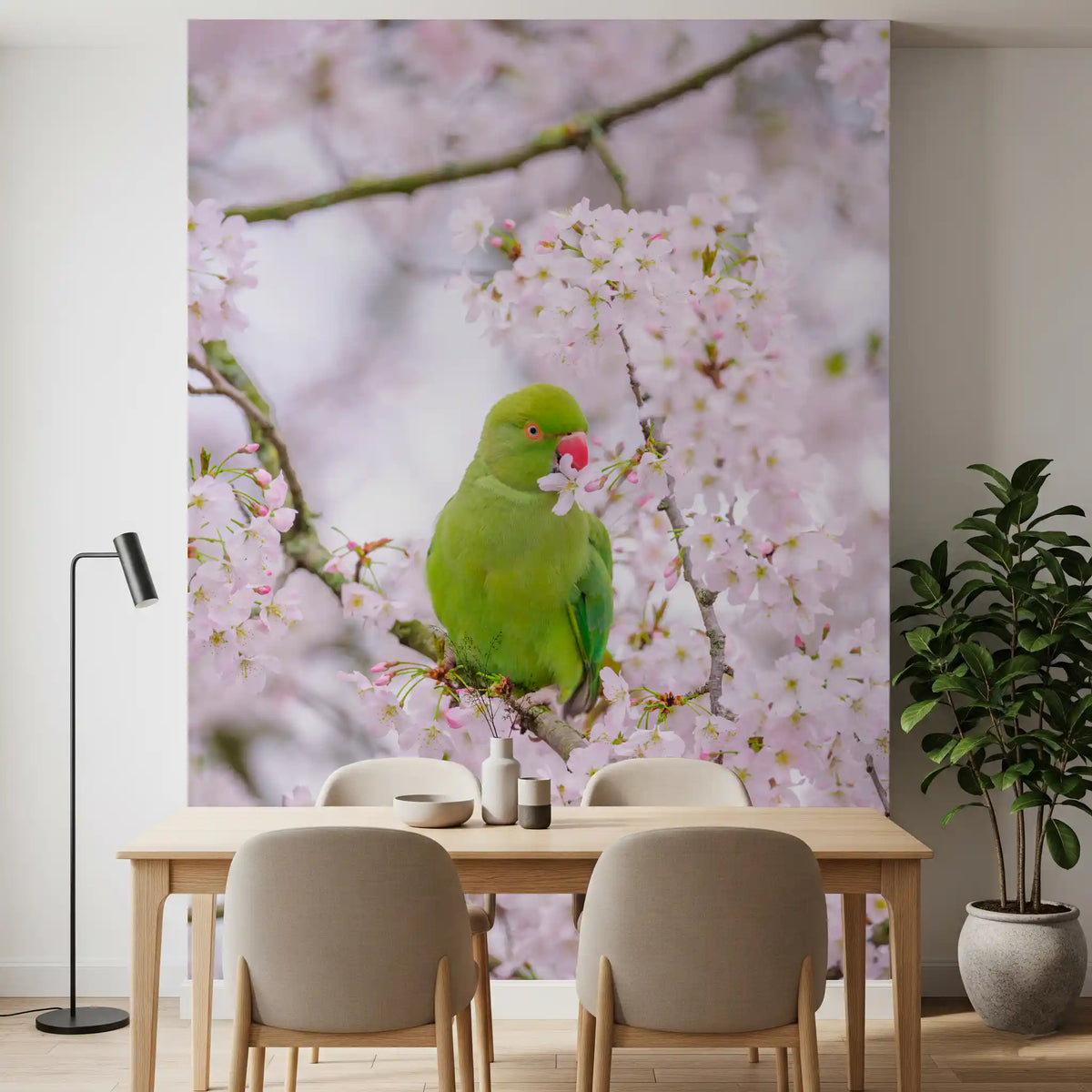 Wandbild mit floralem Vogelparadies