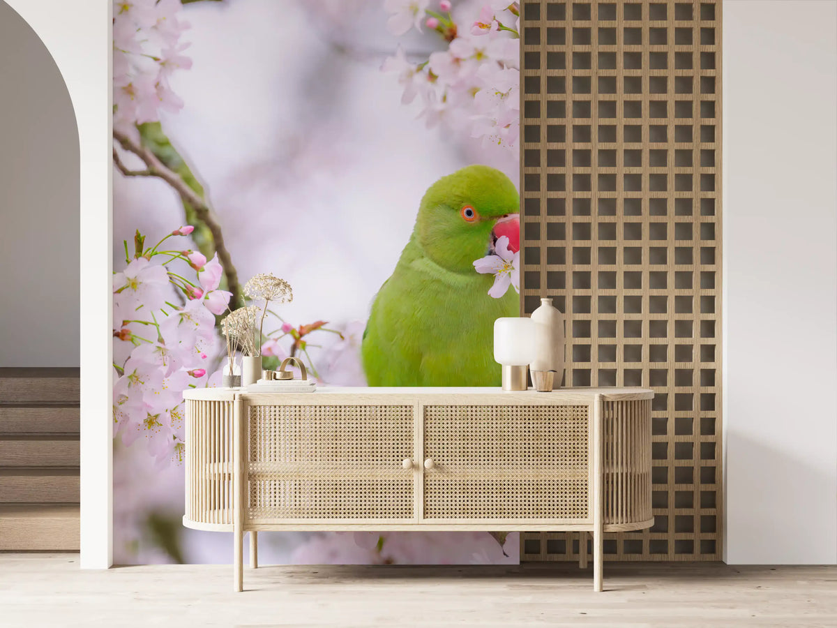 Wandbild mit floralem Vogelparadies