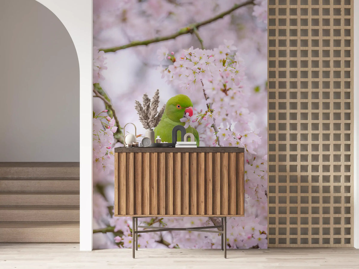 Wandbild mit floralem Vogelparadies