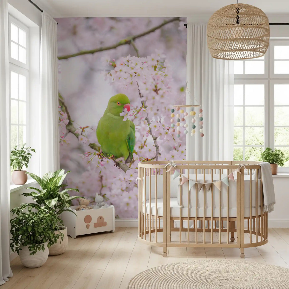 Wandbild mit floralem Vogelparadies