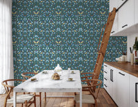 Carta da parati William Morris con fiori di ciliegio blu