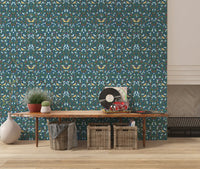 Carta da parati William Morris con fiori di ciliegio blu