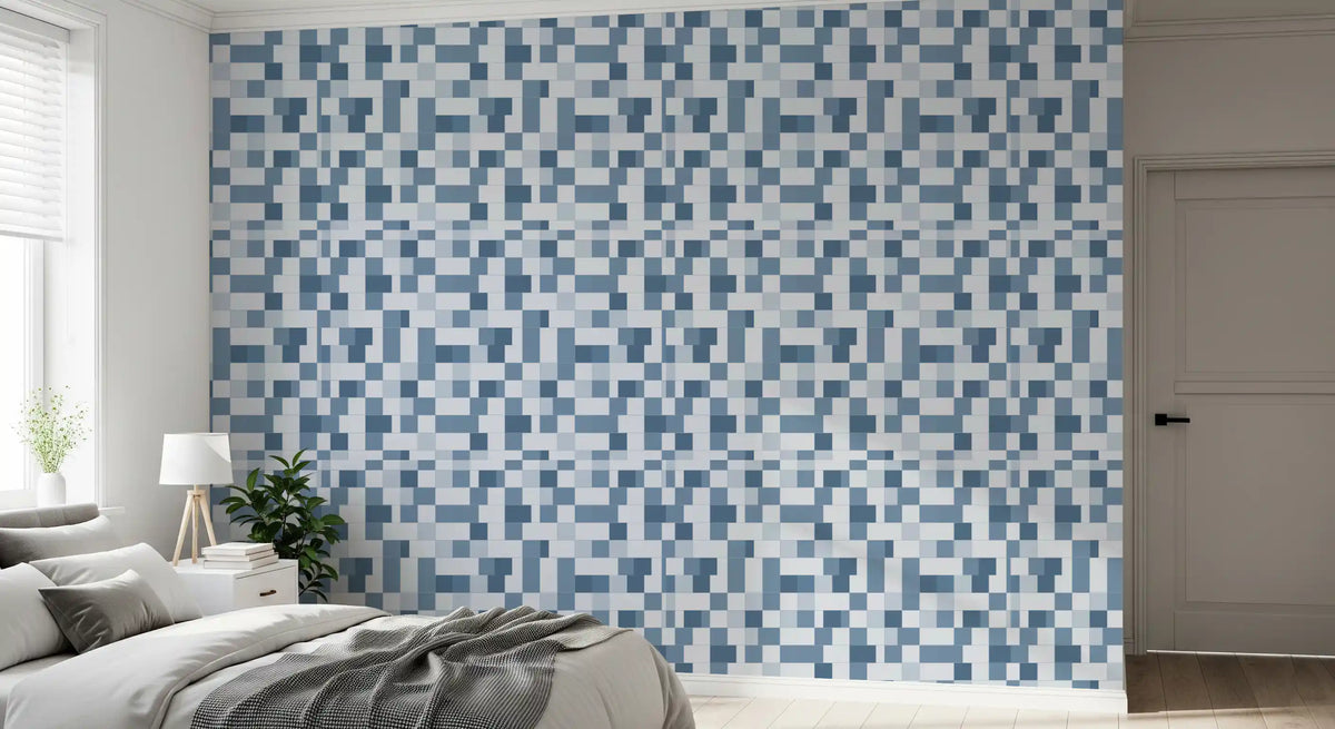 Papier peint à motif de grille de mosaïque bleue minimaliste⁠
