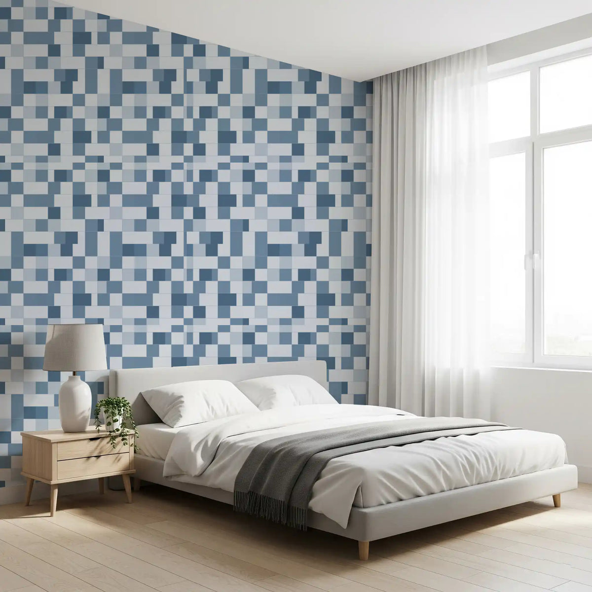 Papier peint à motif de grille de mosaïque bleue minimaliste⁠