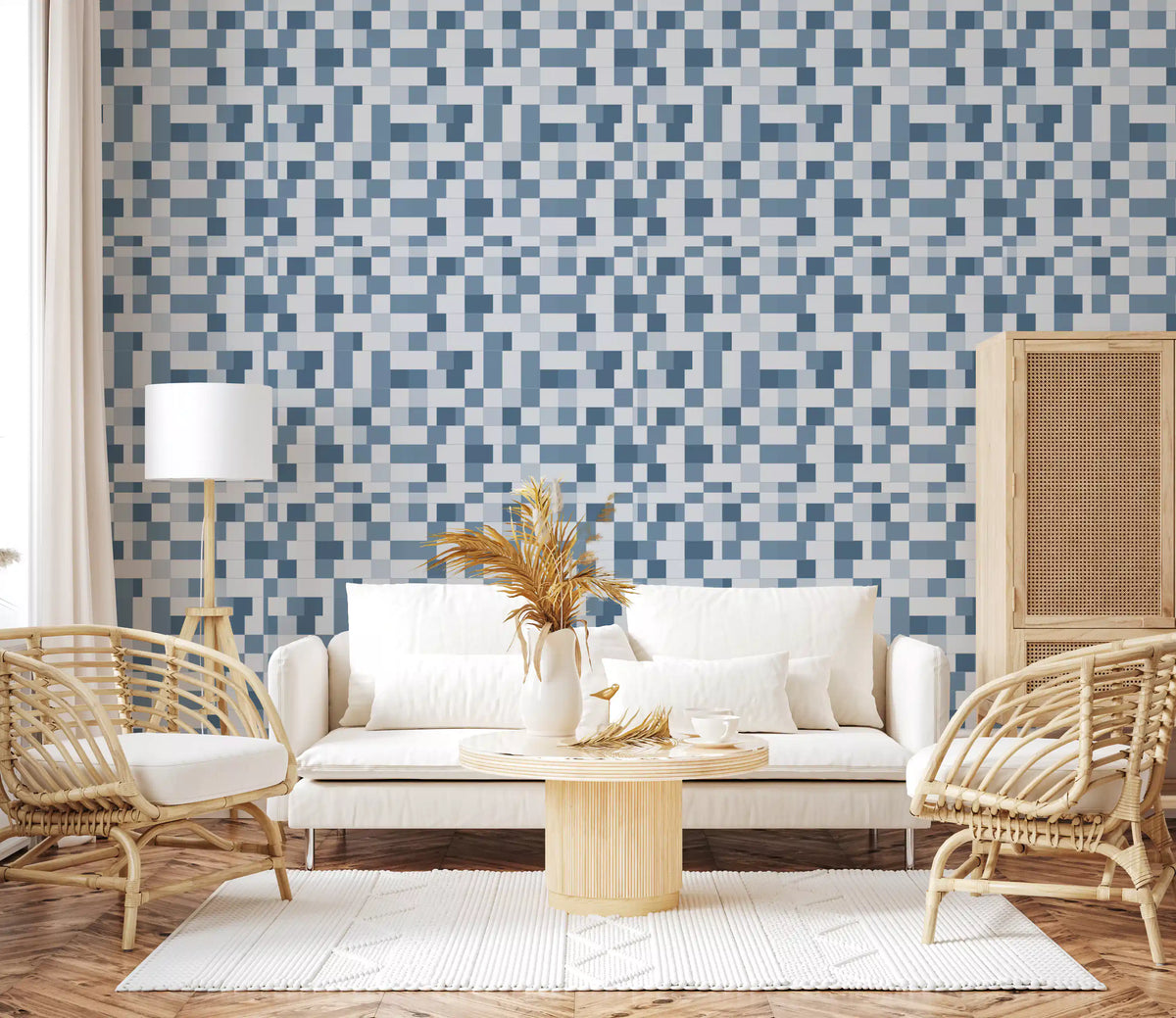 Papier peint à motif de grille de mosaïque bleue minimaliste⁠