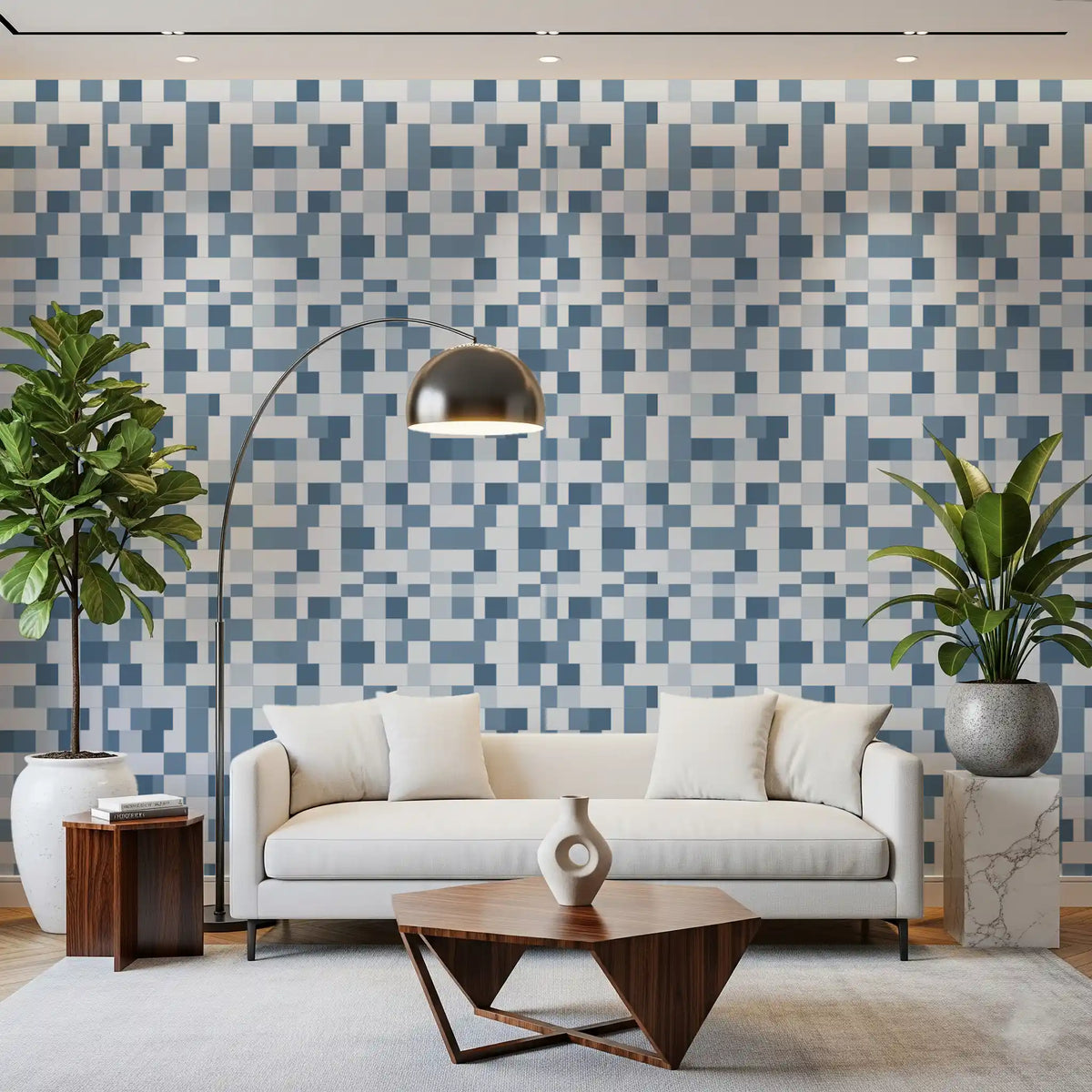 Papier peint à motif de grille de mosaïque bleue minimaliste⁠