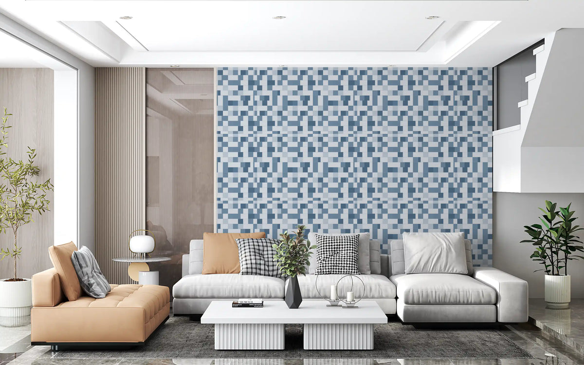 Papier peint à motif de grille de mosaïque bleue minimaliste⁠