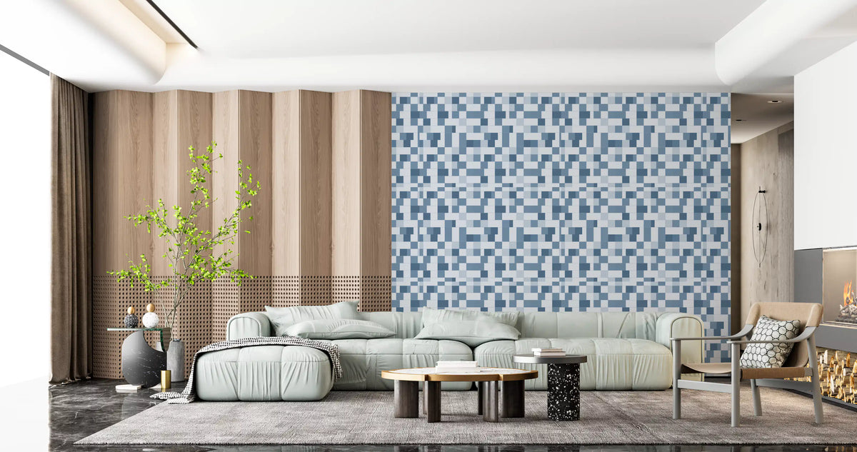 Papier peint à motif de grille de mosaïque bleue minimaliste⁠