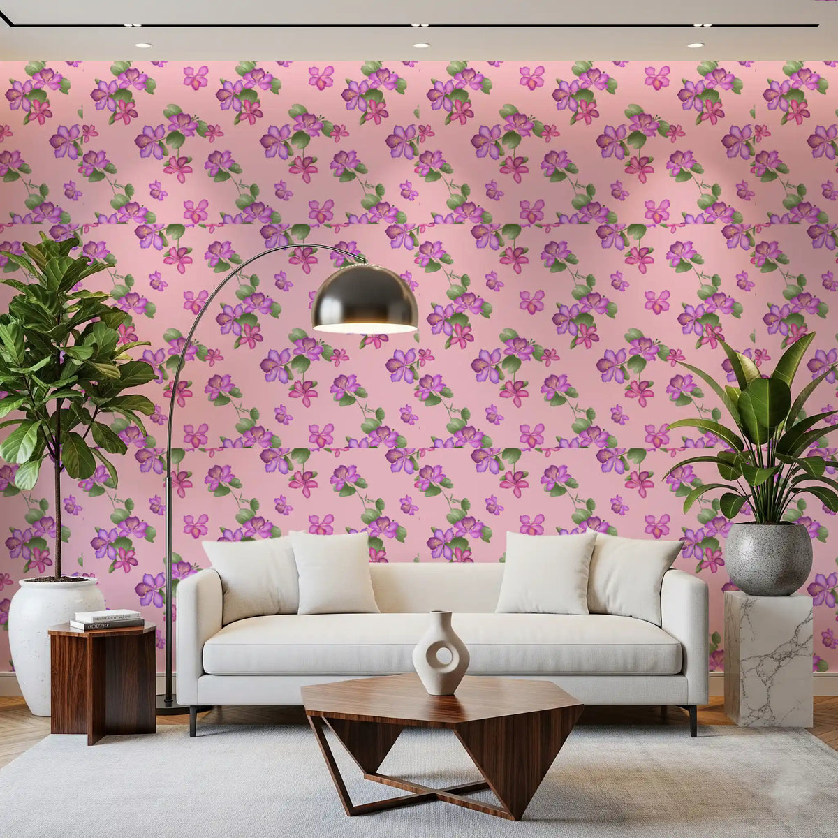 Tapete mit zartem Blumenmuster und Blüten
