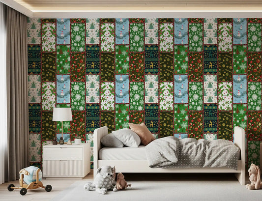 Carta da parati a mosaico con foresta di pini⁠