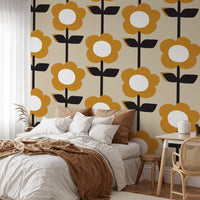 Floral Pearl Yellow Color Retro Wallpaper for walls