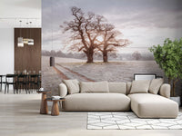 Wandbild „Nebeliger Morgen auf der Wiese“