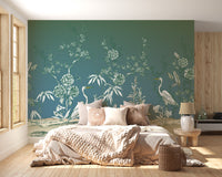 Vintage Garden Crane Birds Wallpaper Mural - Giffywalls