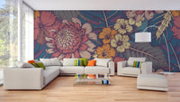 Unique tropical flower mural featuring hand-drawn floral designs.