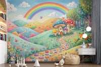 Papier peint panoramique mural « Prairie enchantée, royaume des animaux »