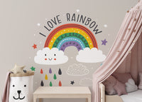 Cheerful rainbow and cloud wallpaper art
