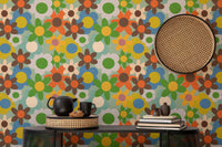 Multicolor vintage flower wallpaper with bold hues
