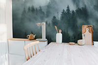 Peel and stick foggy forest jungle wallpaper