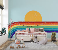 Minimalist rainbow mural with soft textures
