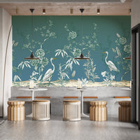 Ornamental crane and foliage wallpaper
