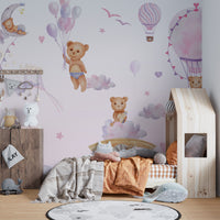 Bouncy Bear Sky Journey Mural reusable wallpaper