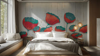 3D Red Floral Blooming Wall Mural
