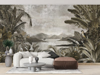 Depicting Cense Green Vintage Forest Peel & Stick Wallpaper Mural - Giffywalls