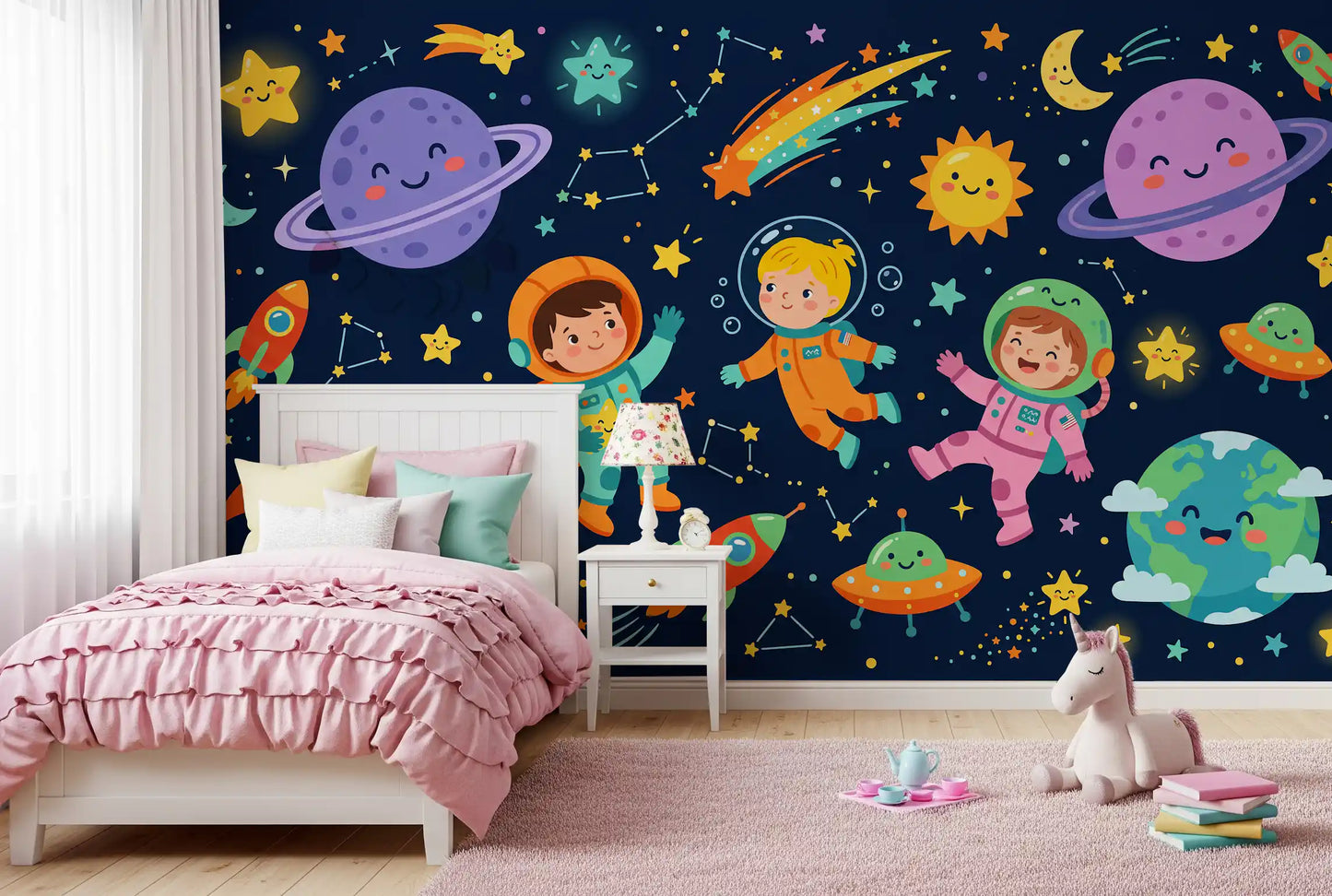 Pienten astronauttien avaruusseikkailu – seinämaalaus
