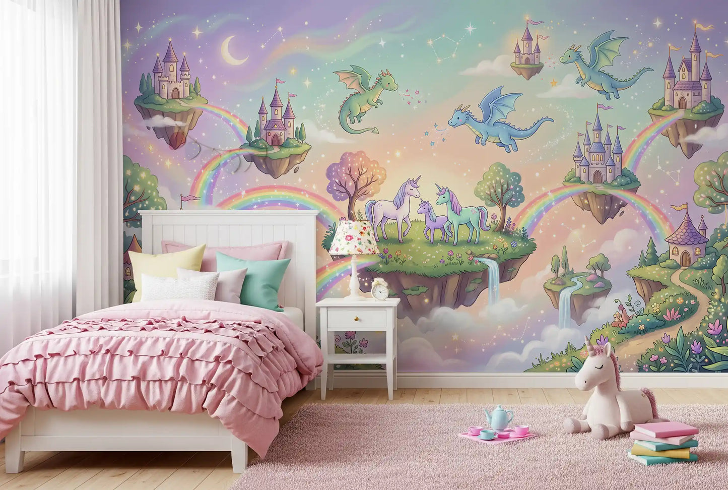 Mural de pared de Islas Flotantes Mágicas y Amigos Míticos