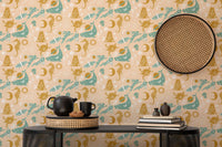 Animals and flowers pink-yellow wallpaper mural
