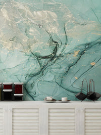 Serene teal ink wall covering
