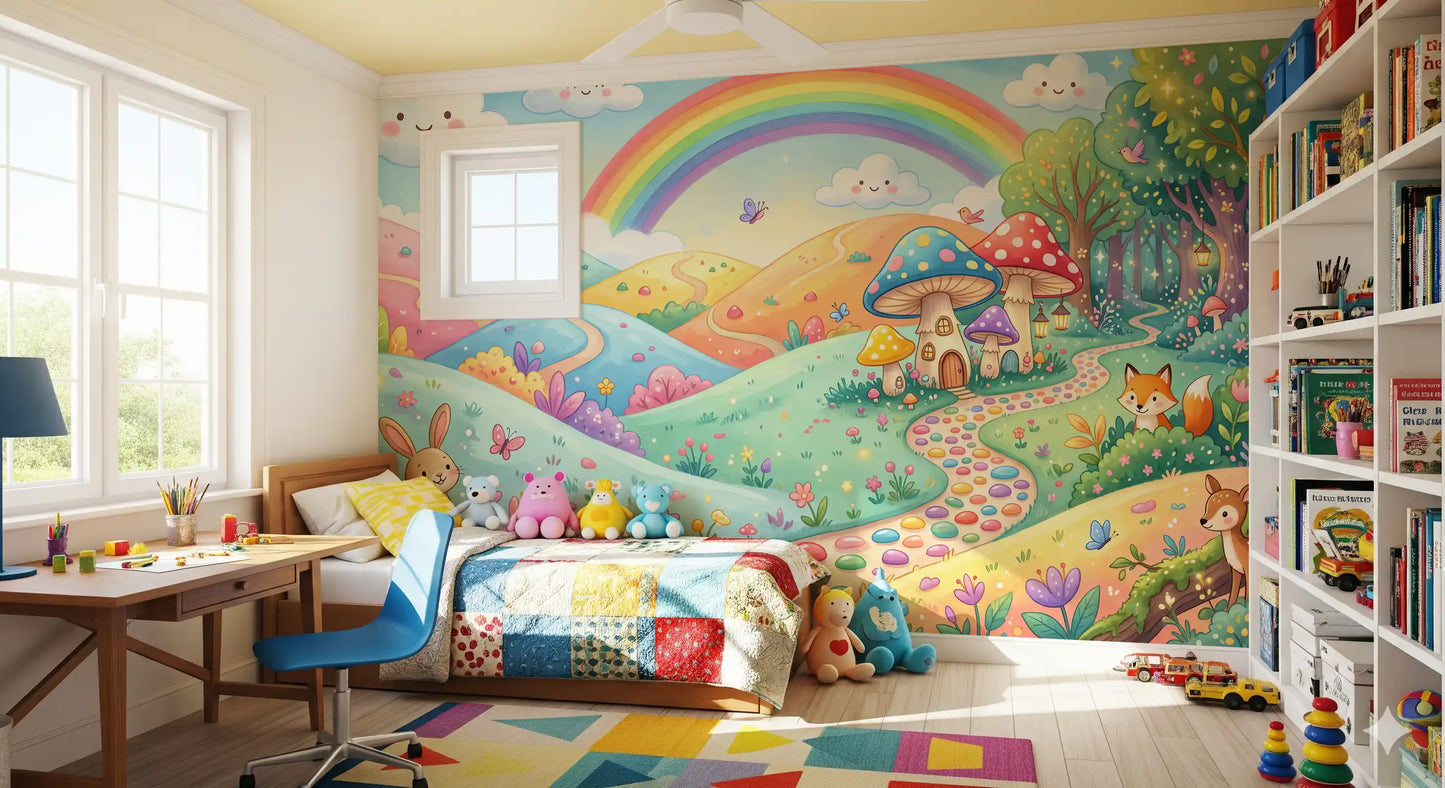 Papier peint panoramique mural « Prairie enchantée, royaume des animaux »