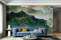 Green Golden Mountains Sunset Wallpaper – Removable Wall Covering