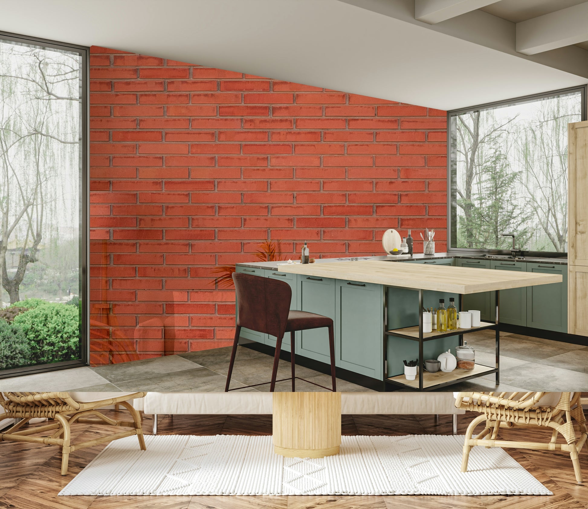 A graceful subtle brick pattern wall mural in warm, red tones.

