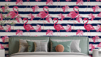 Blue Stripes & Pink Flamingo Wallpaper - Giffywalls