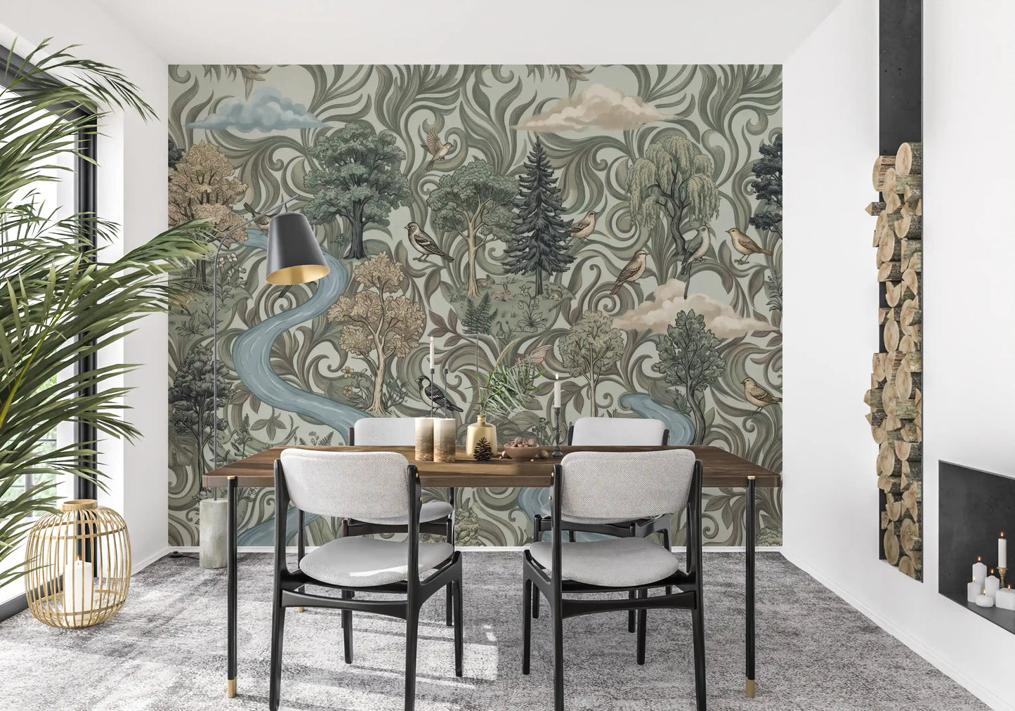 Misty Forest River Escape Wall Mural