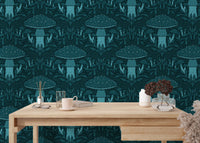 Sophisticated blue heritage mushroom wallpaper for classic walls.
