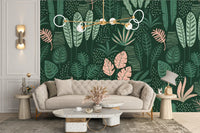 Elegant Jade Green Abstract Leaf Mural
