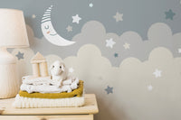 Serene clouds and stars mural wallpaper