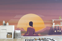 Meditation sun motif wallpaper mural design