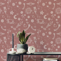 Space Voyage Rose Color Wallpaper for stylish interiors