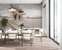 Wandbild „Nebeliger Morgen auf der Wiese“
