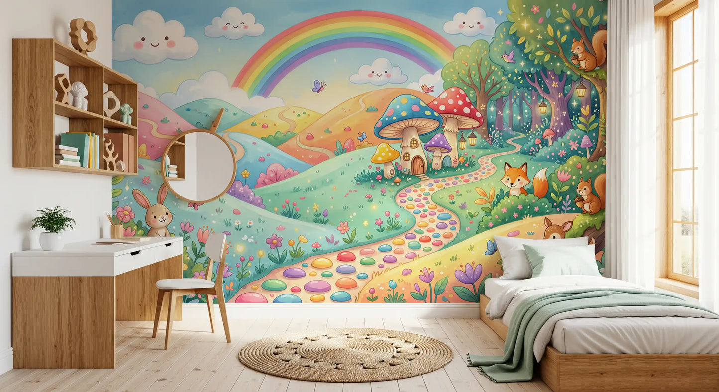 Papier peint panoramique mural « Prairie enchantée, royaume des animaux »